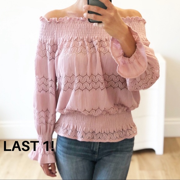 Looks by Lauren Tops - NEW ORLEANS Pink Off Shoulder Ruffle Top